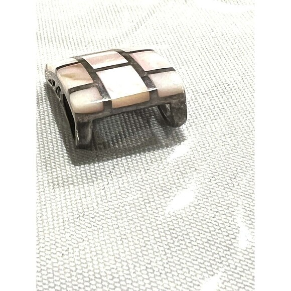 925 Sterling Silver Vintage Real Mother-of-Pearl Slide Pendant - Picture 5 of 6